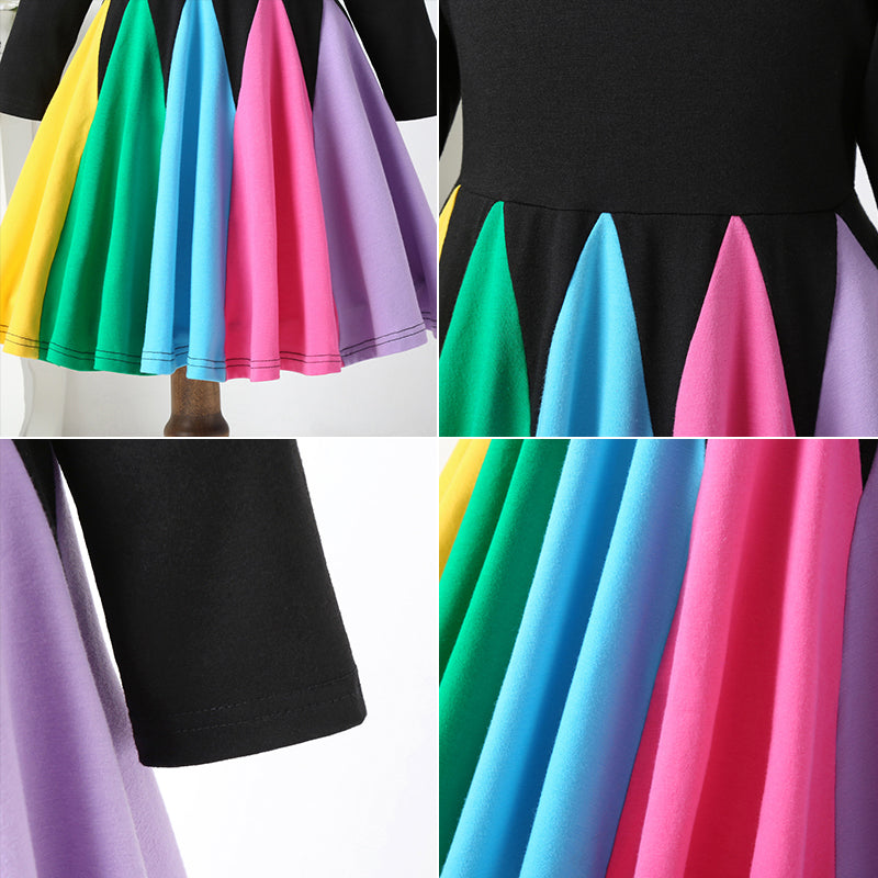 Round Neck Spelling Color Rainbow Princess Dress