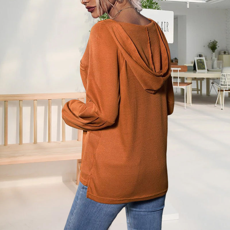 Women's Autumn Solid Color Long Sleeve Hooded Knitwear