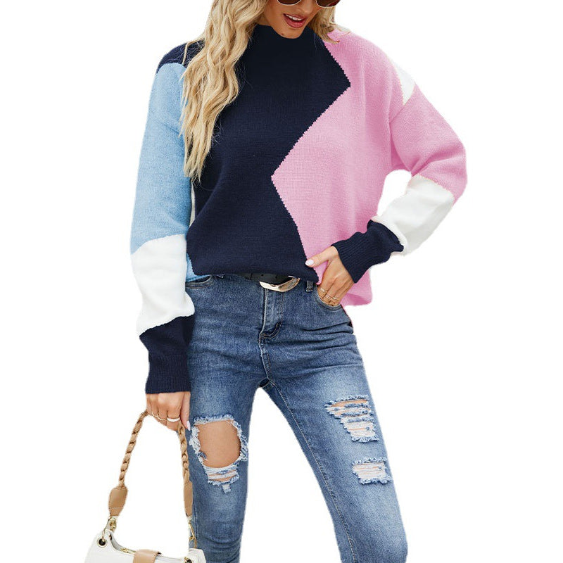Round Neck Panels Contrast Knitwear