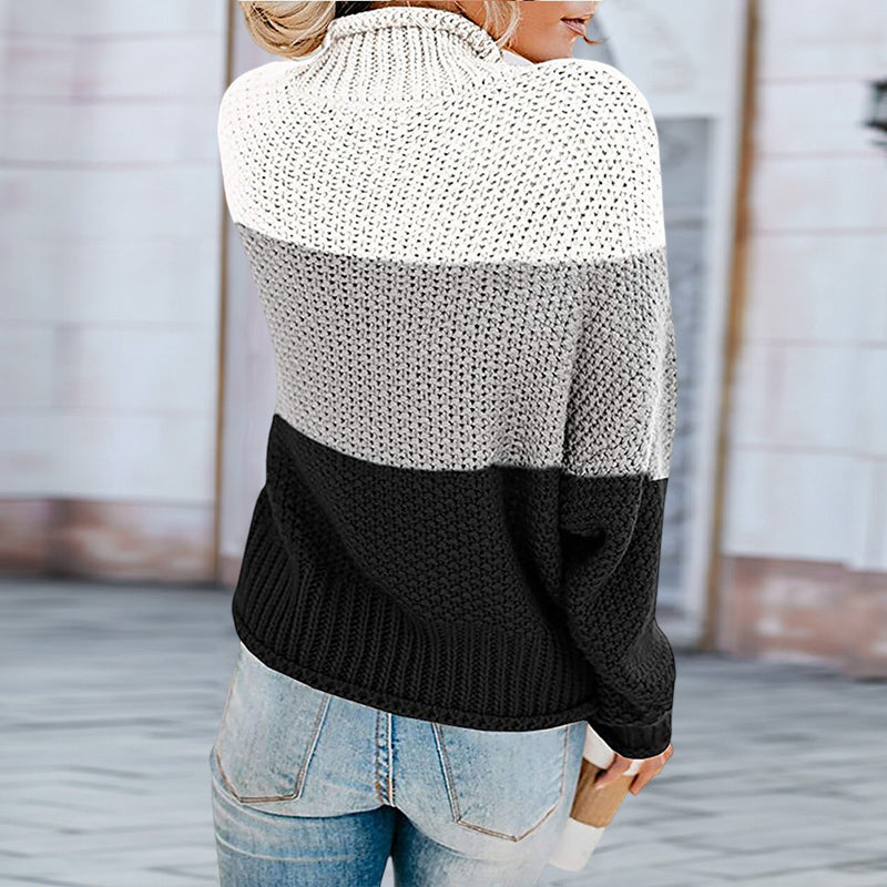 Thick Line Colorblock Turtleneck Sweater