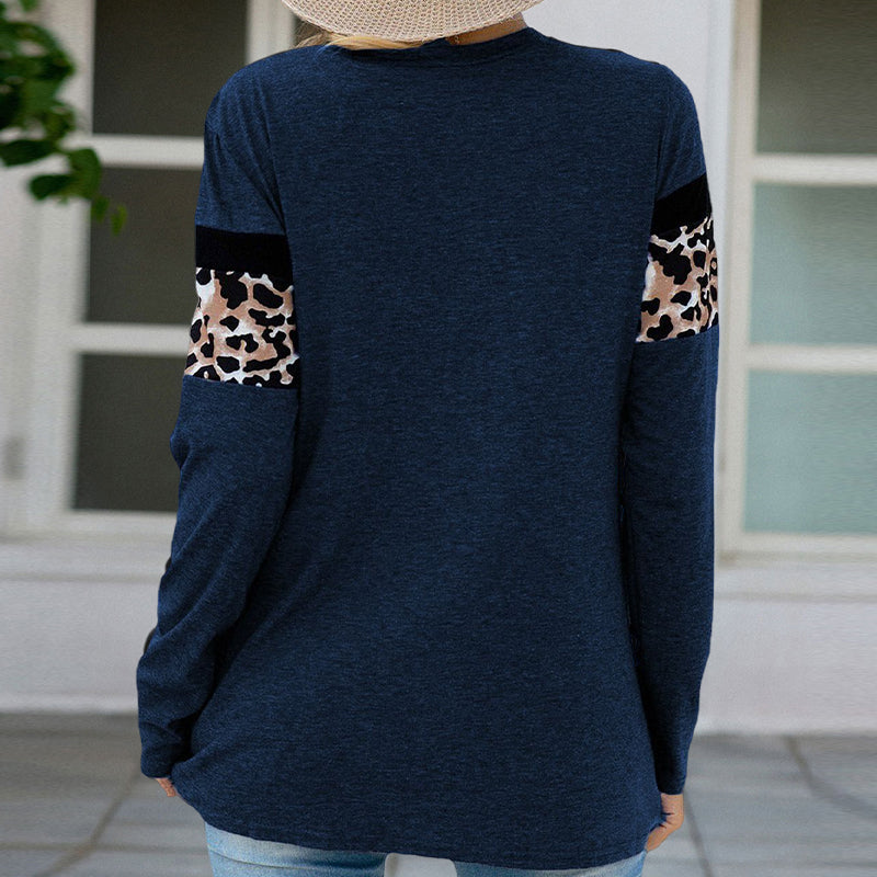 Long Sleeve Paneled Leopard T-Shirt