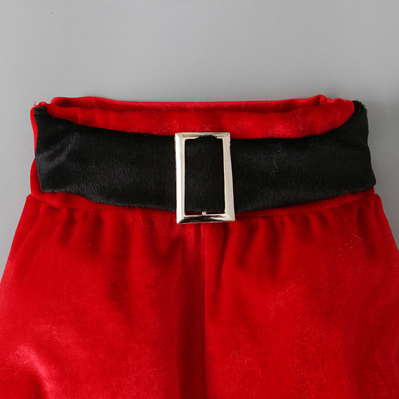 3 piece set of teddy top and flare pants in cute red velvet with Christmas theme