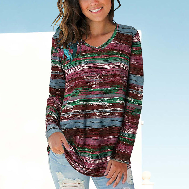 Contrast Striped Long Sleeve T-Shirt