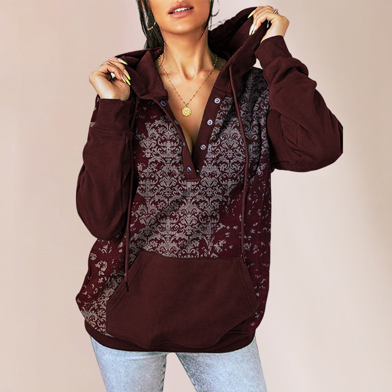 Printed Hooded Colorblock Sweatshirt