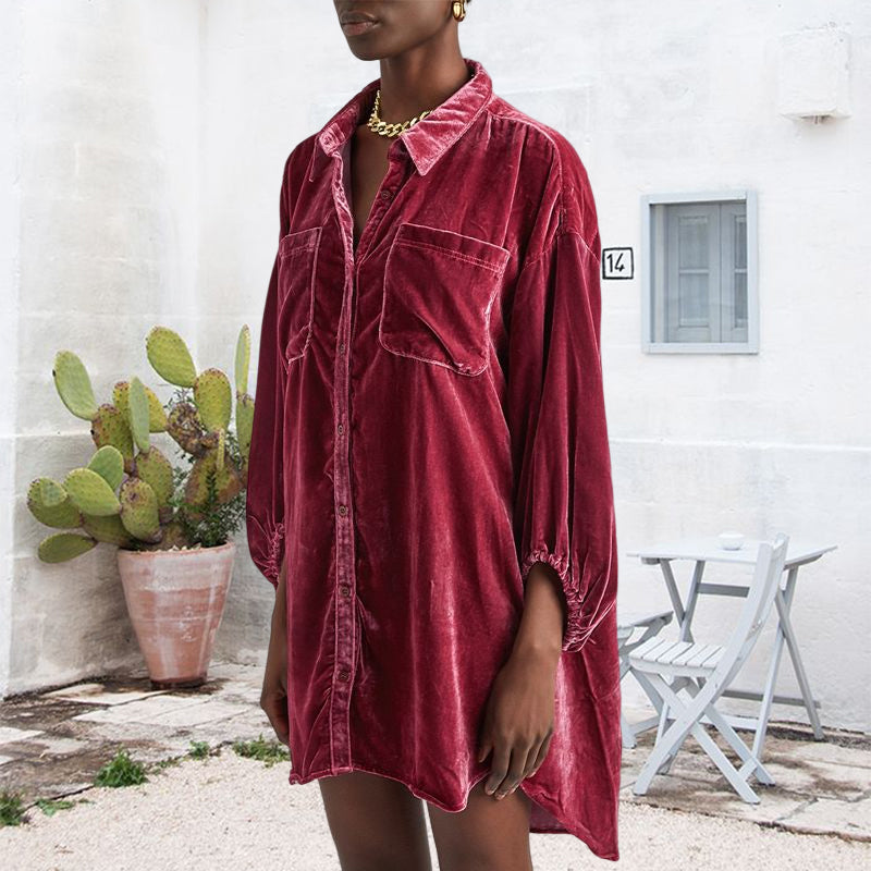 Velvet Balloon Sleeve Shirt