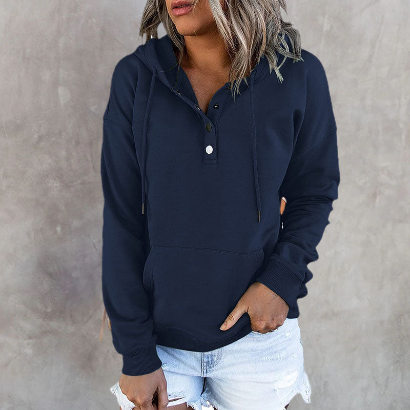 Long Sleeve Loose Casual Hooded Drawstring Pocket Sweatshirt