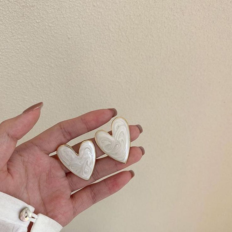 White Colored Big Heart Earrings