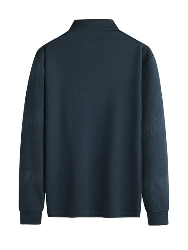 Men's Silk Casual Lapel Long Sleeve Polo Shirt