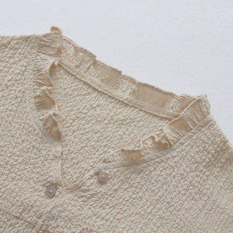 Solid Ruffle V-Neck Shirt