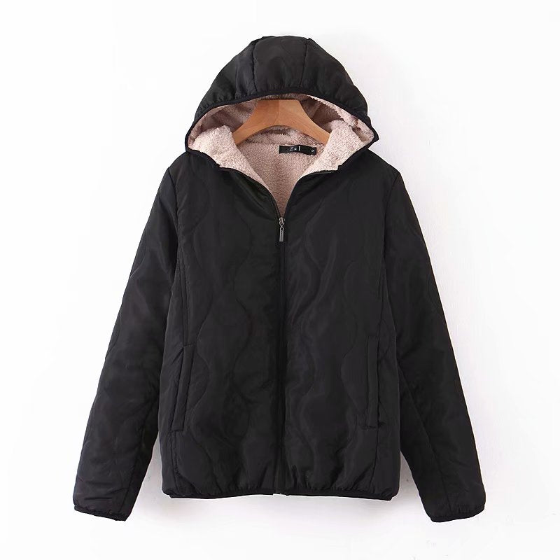 Lightweight Lamb Fleece Wavy Pattern Thermal Padded Coat