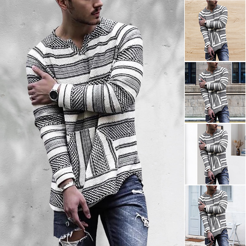 V-Neck Long Sleeve Striped T-Shirt