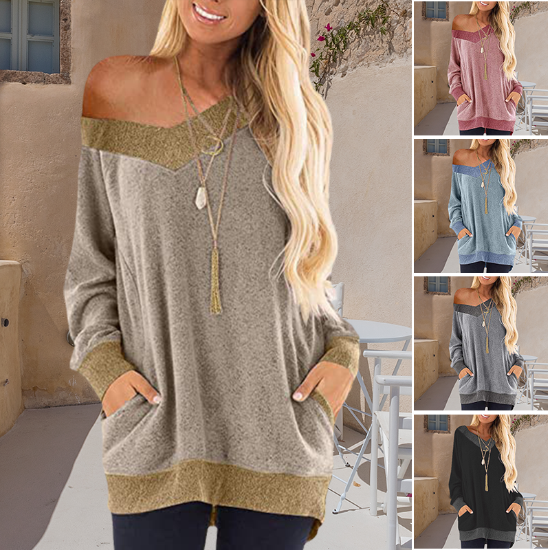V Neck Contrast Pocket Sweatshirt