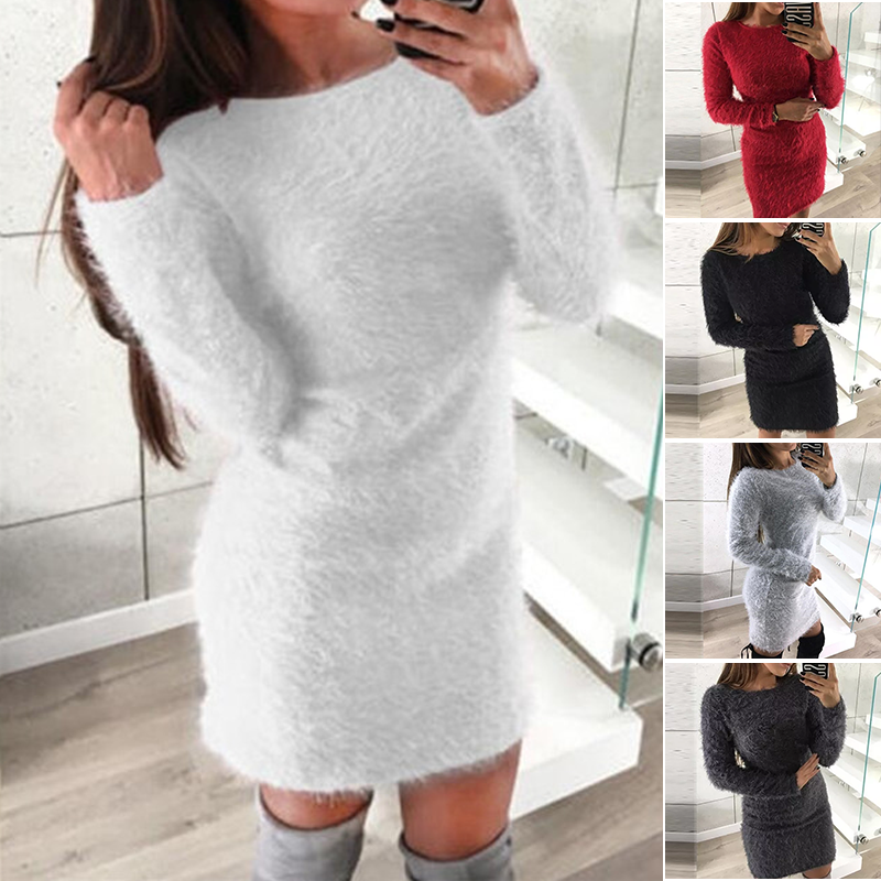 Round Neck Plush Dress