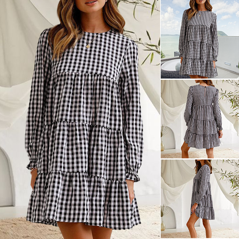 Round Neck Plaid Dress