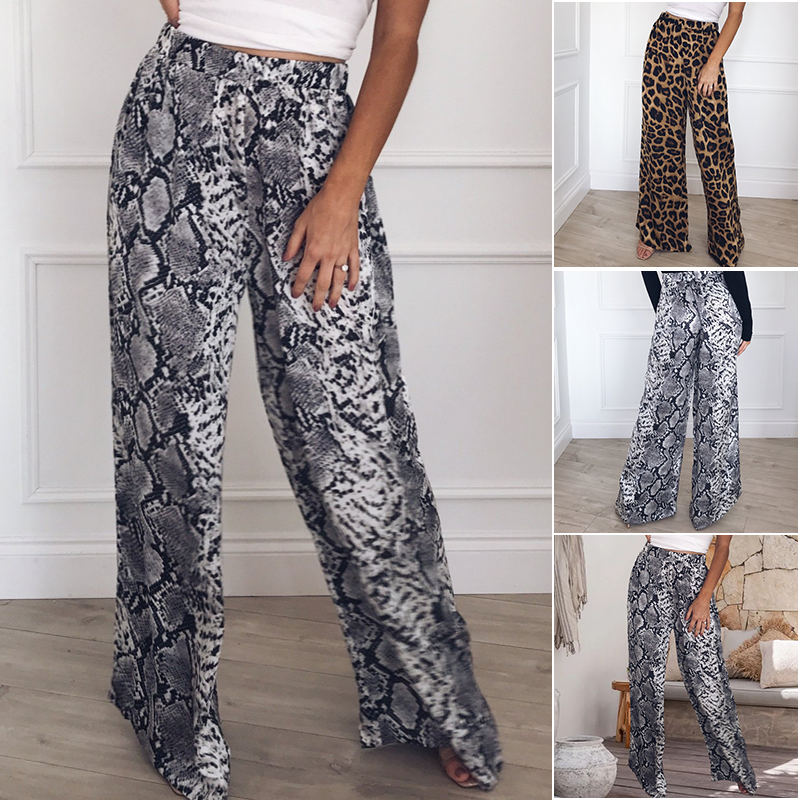 High Waist Leopard Print Wide Leg Pants