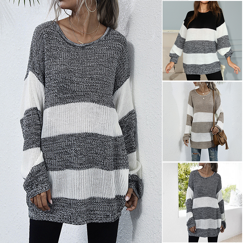 Striped Colorblock Crewneck Sweater