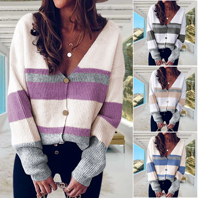 V-neck Striped Cardigan