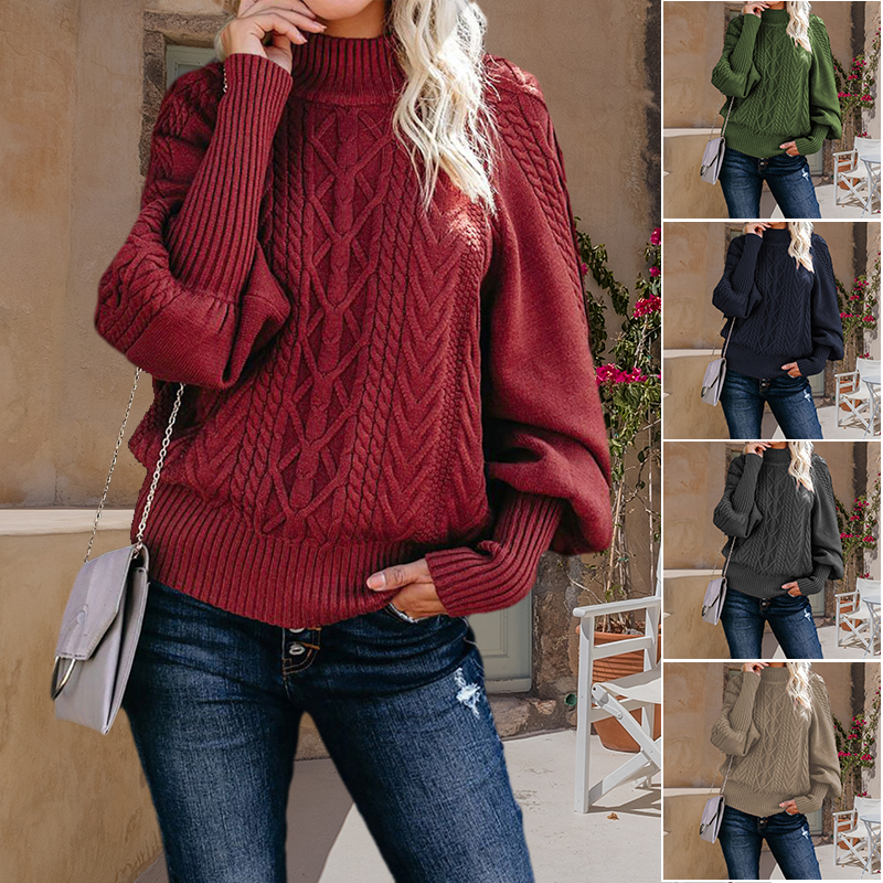 Loose-fitting Long-sleeved Knit Solid Color Sweater