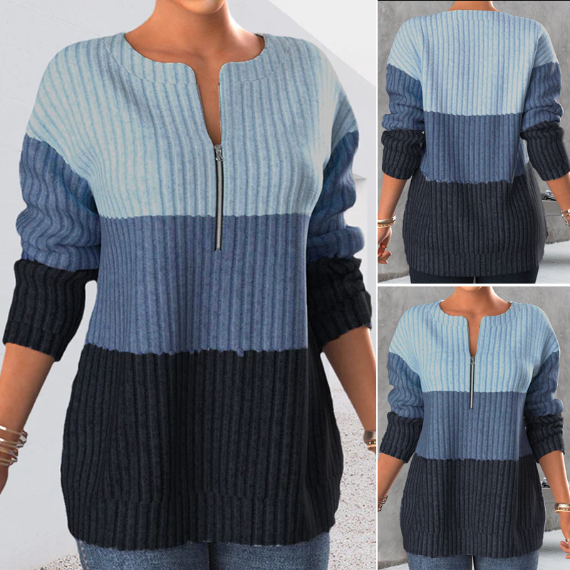 Color Block Zipper Blouse