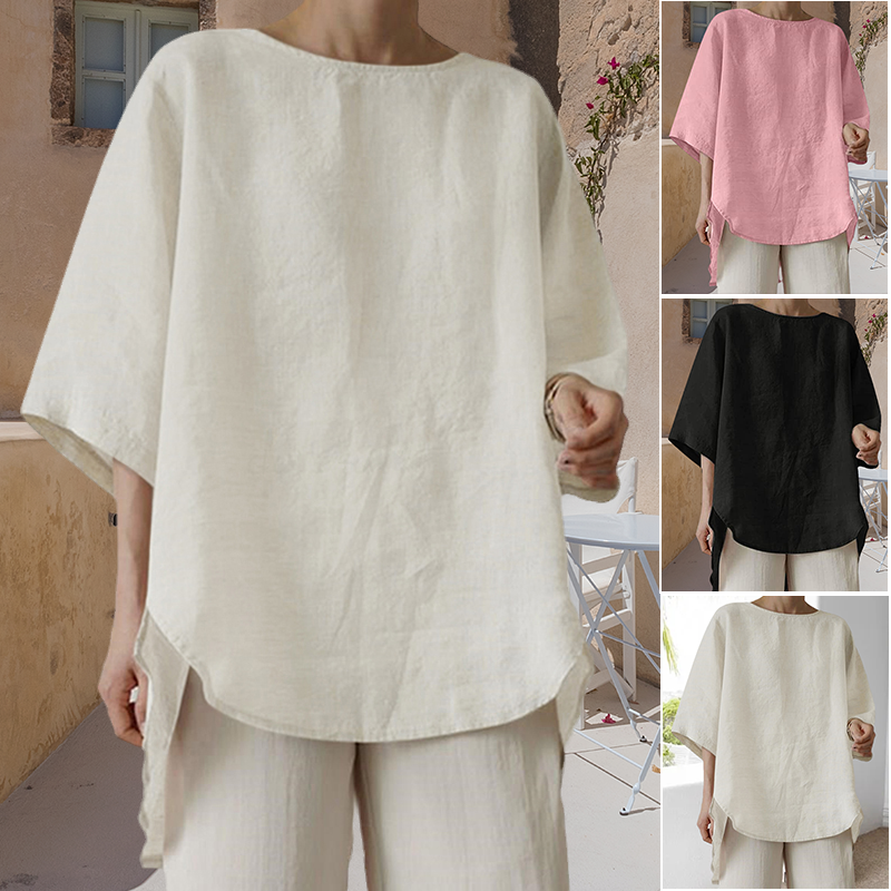 Women's Cotton Linen Solid Color Casual Top