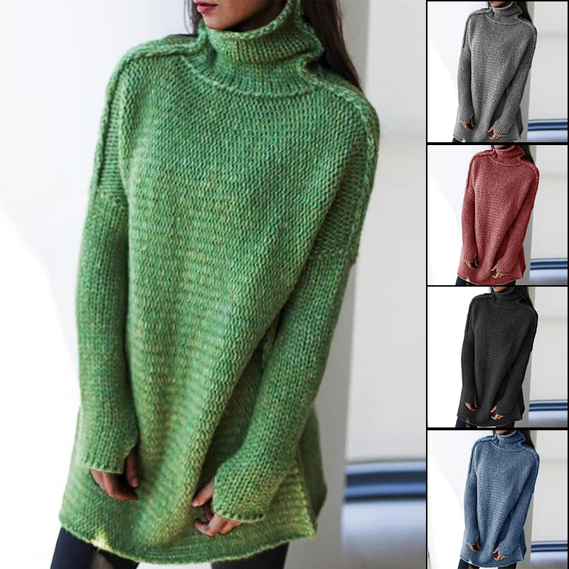 Solid Color Turtleneck Long Sleeve Pullover