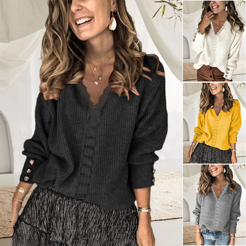 Womens V Neck Lace Crochet