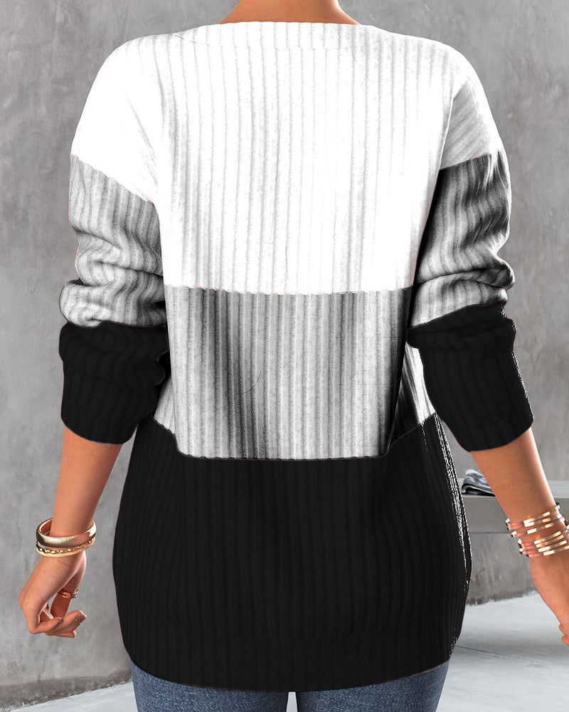 Color Block Zipper Blouse