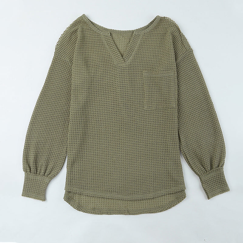 Solid Color V-Neck Pullover Long Sleeve Knit Sweater