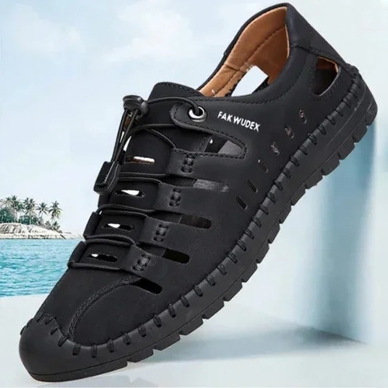 Aviator Wrapped Toe Hollow Leather Sandals