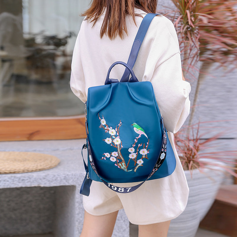 Embroidered Anti-theft Backpack
