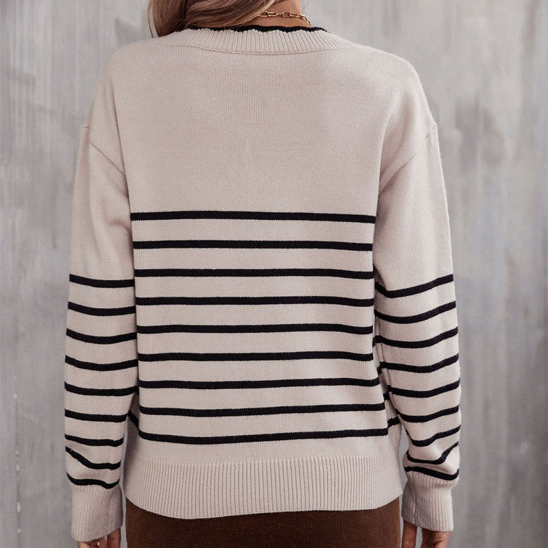 V-Neck Striped Knit Sweater