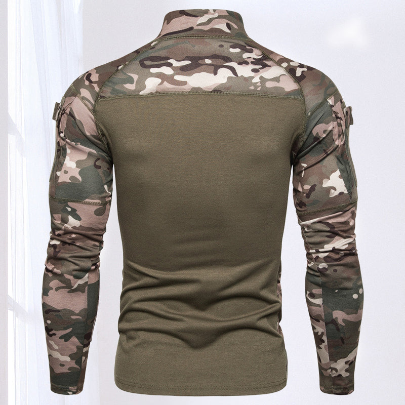 Camo Stand Collar Cotton Tactical T-Shirt