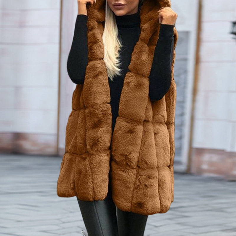 Hooded Jacket Faux Fur Vest Cardigan