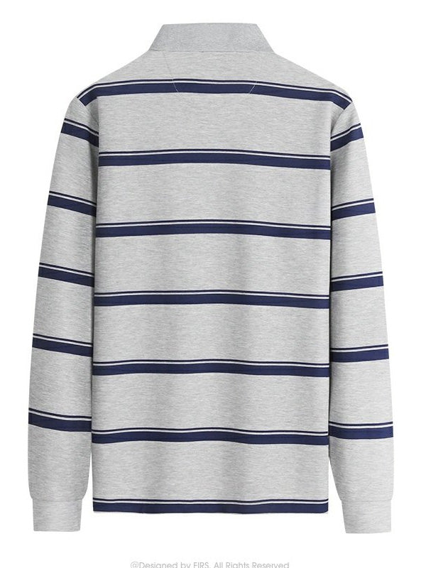 Men's Striped Long Sleeve Lapel Commuting Polo Shirt