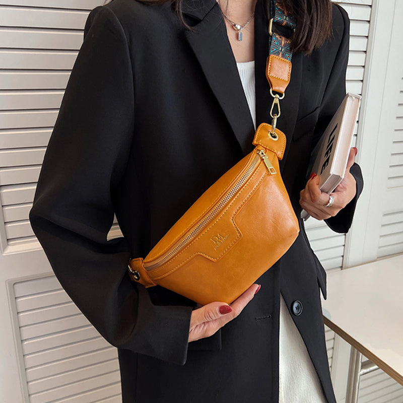 Retro Leather Wide Strap Waist Bag
