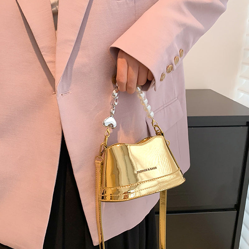Mirror Laser Diagonal Pearl Handbag