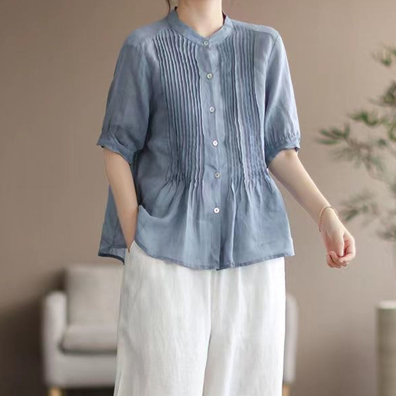 Classic Pleated Temperament Fine-Grained Commuter Shirt