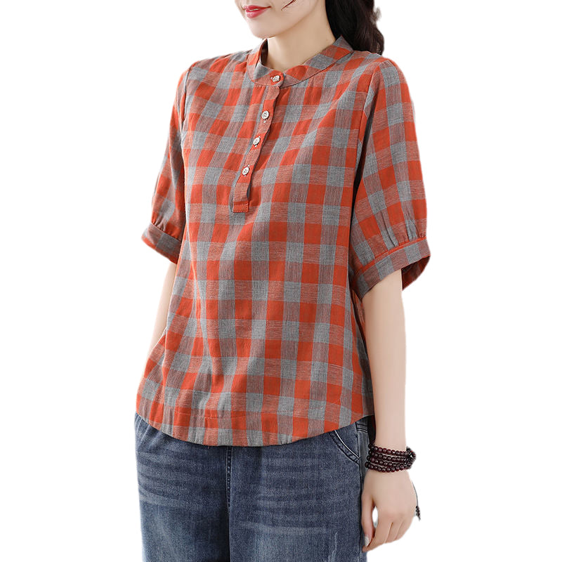 Vintage Plaid Lantern Sleeve Top