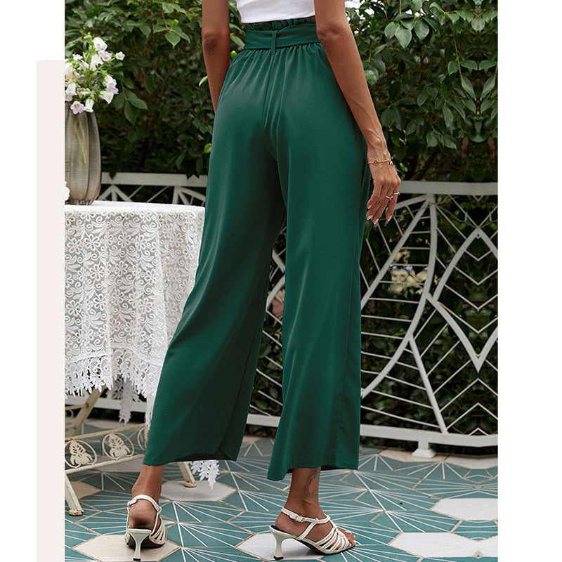 High Waist Solid Color Casual Wide Leg Pants