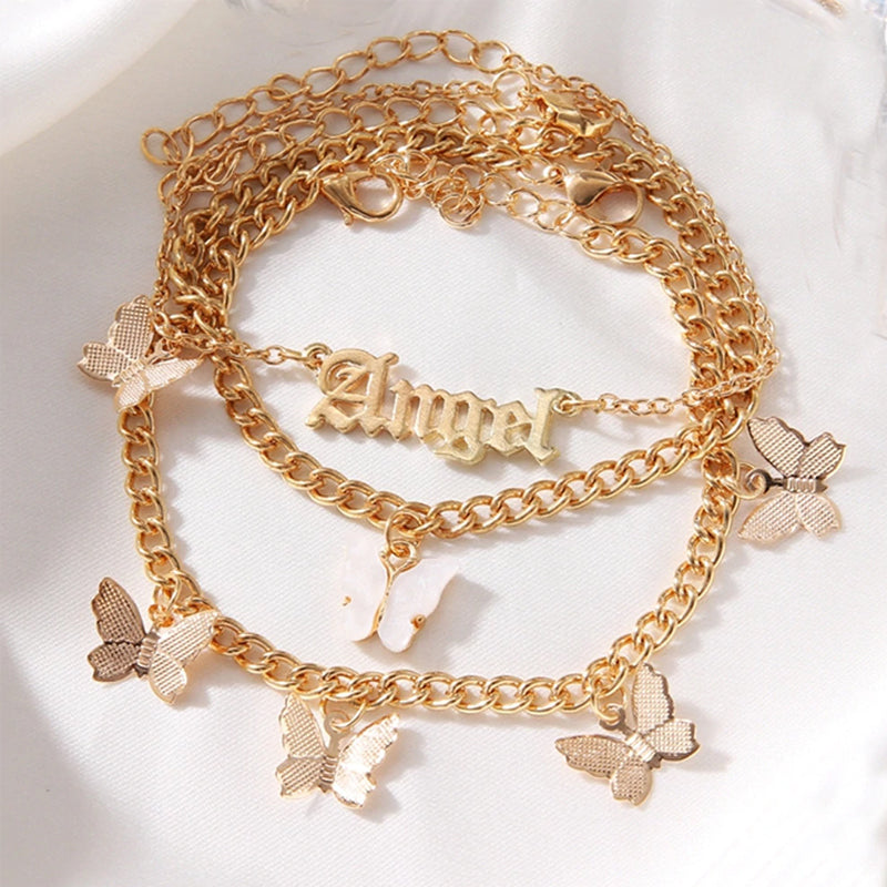 Angel Butterfly Anklet 3 Piece Set