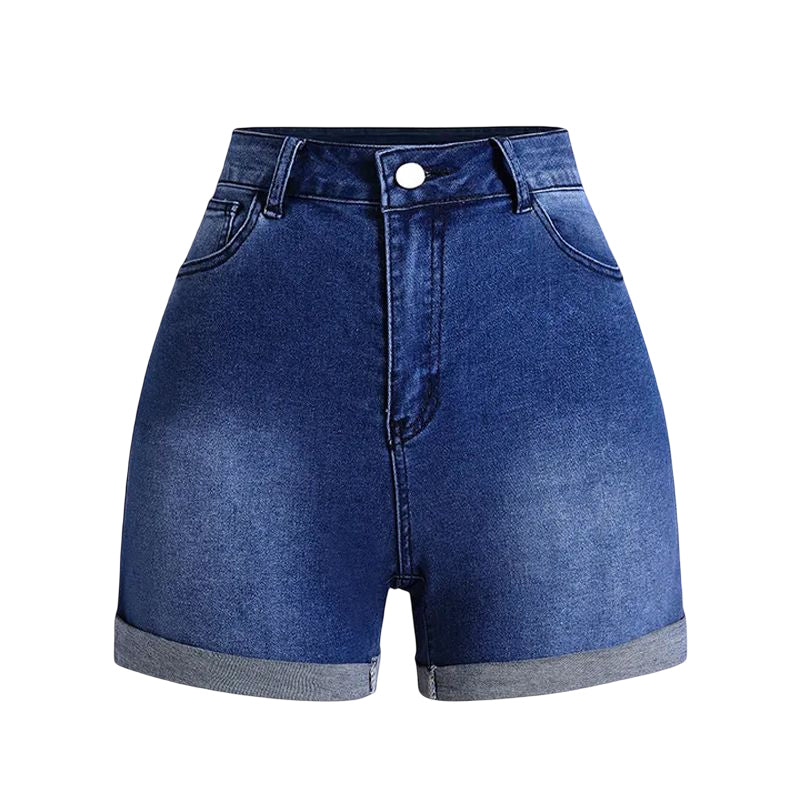 Roll Hem High Waist Denim Shorts