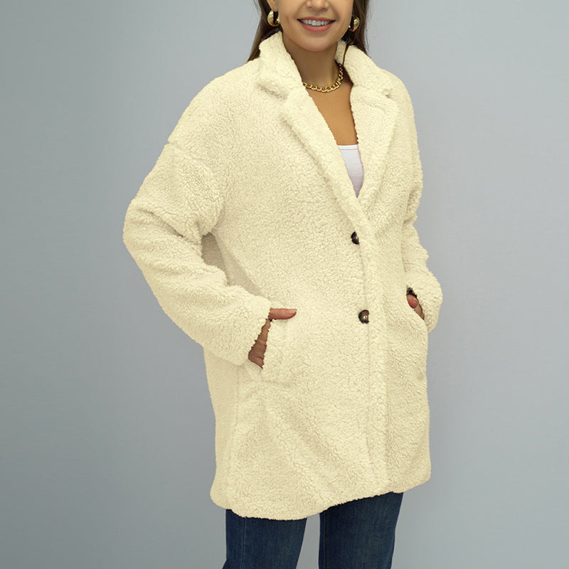 Ladies Double Sided Plush Warm Solid Color Coat