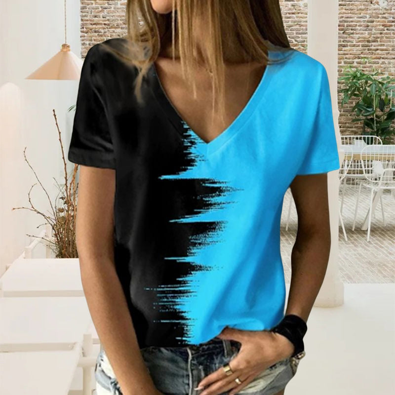 Digital Print V-Neck T-Shirt