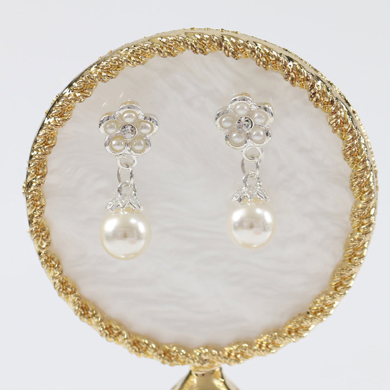 Crystal Diamond Pearl Necklace and Earring Set