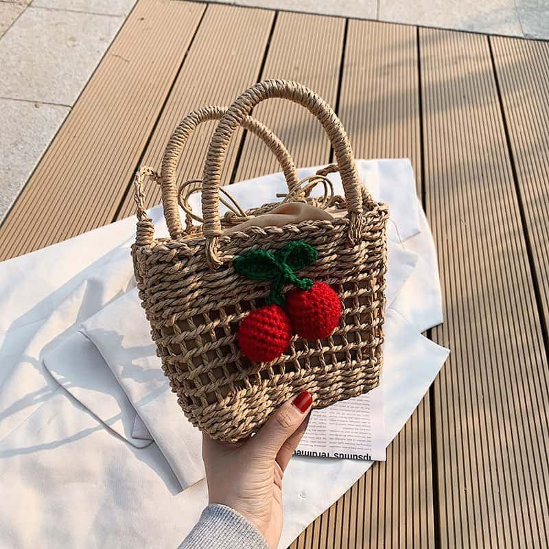 Cherry Decor Beach Straw Bag