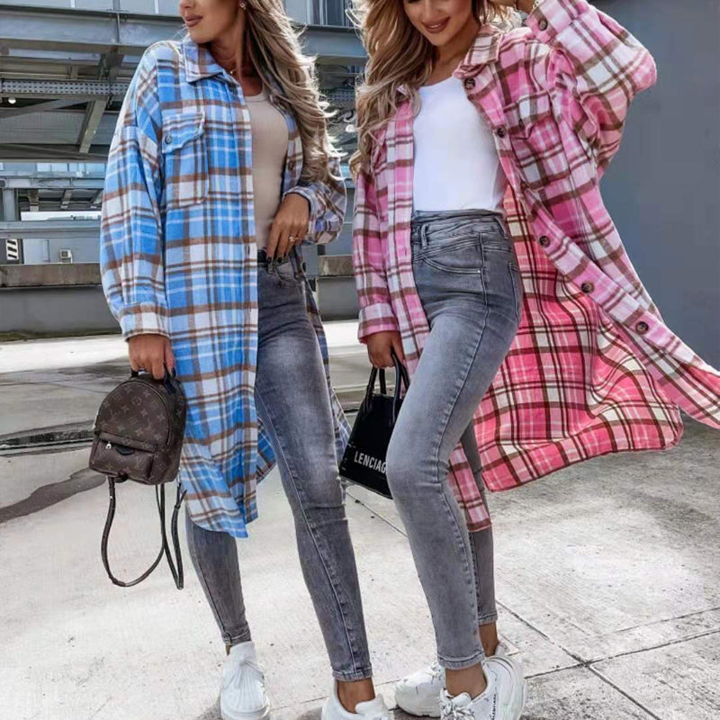 Women Plaid Lounge Shirt Coat