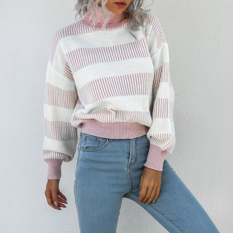 Lantern Sleeve Striped Sweater