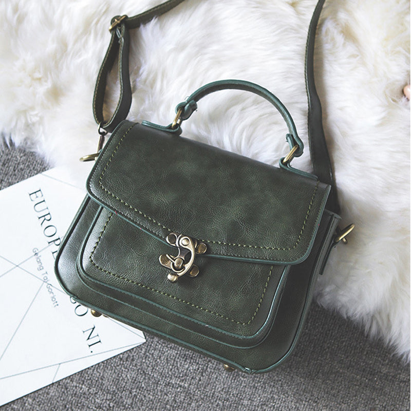 Vintage Unique Buckle Washed Leather Bag