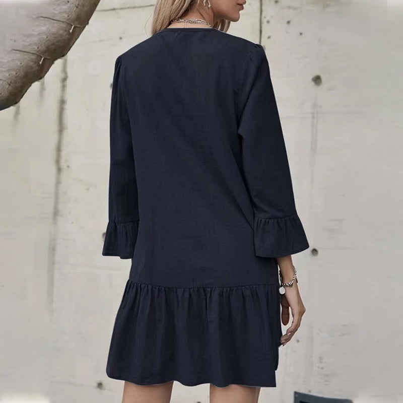 Pleated Bell Sleeve Dress