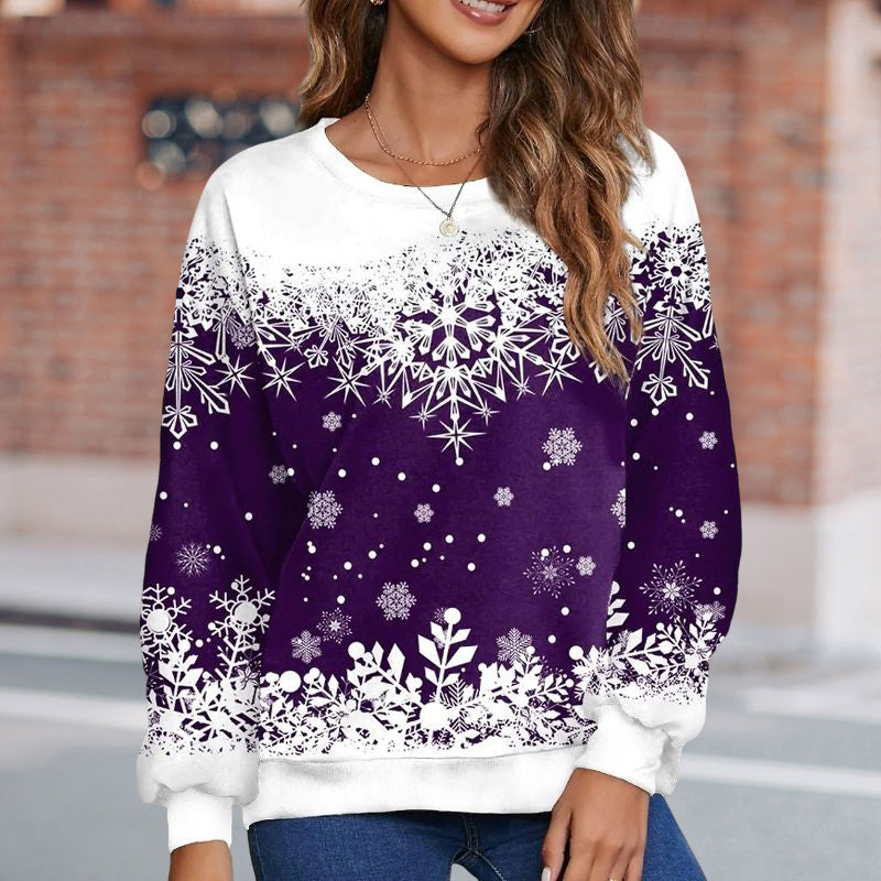 Women Xmas Snowflake Print Pullover